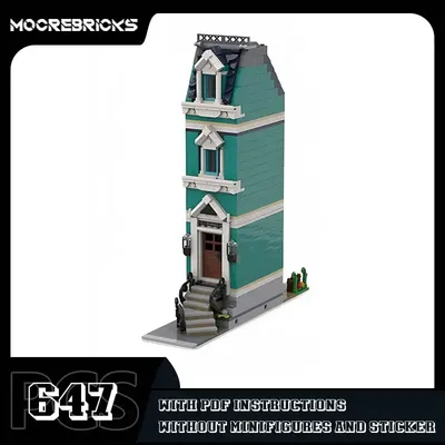 MOC-165073 modulare grüne Buchhandlung Bausteine Stadthaus Architektur Modell Technologie Ziegel Kit Image