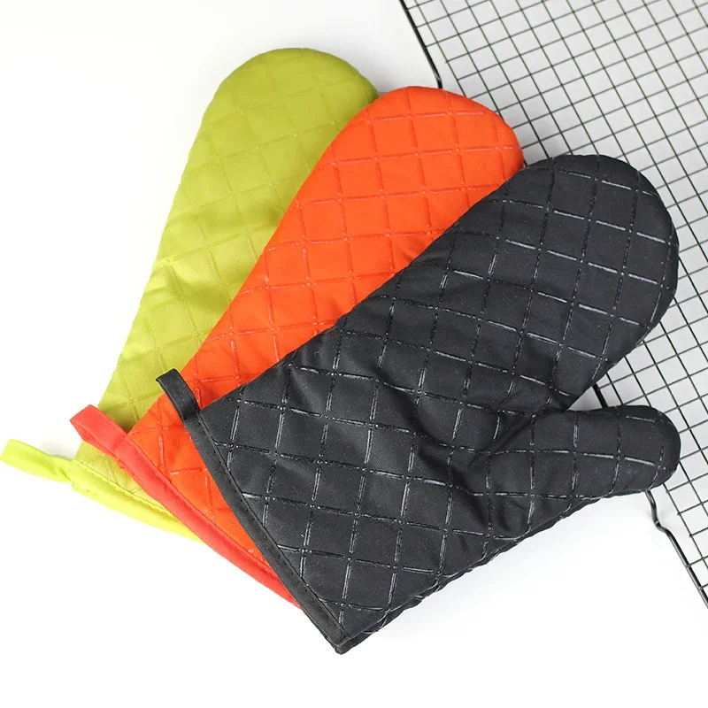 2 stücke Küchen handschuhe mit rutsch festem Silikon bedrucktem Baumwoll handschuh 1 Paar hitze beständige Koch-Back-Grill werkzeuge Image