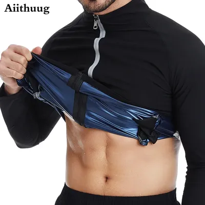 Aiithuug Taille Trainer Shirts Sauna Anzug Sauna Schweiß Jacke Langarm Workout Shirts Zipper Schweiß Top Gym Fitness Sauna Hemd Image
