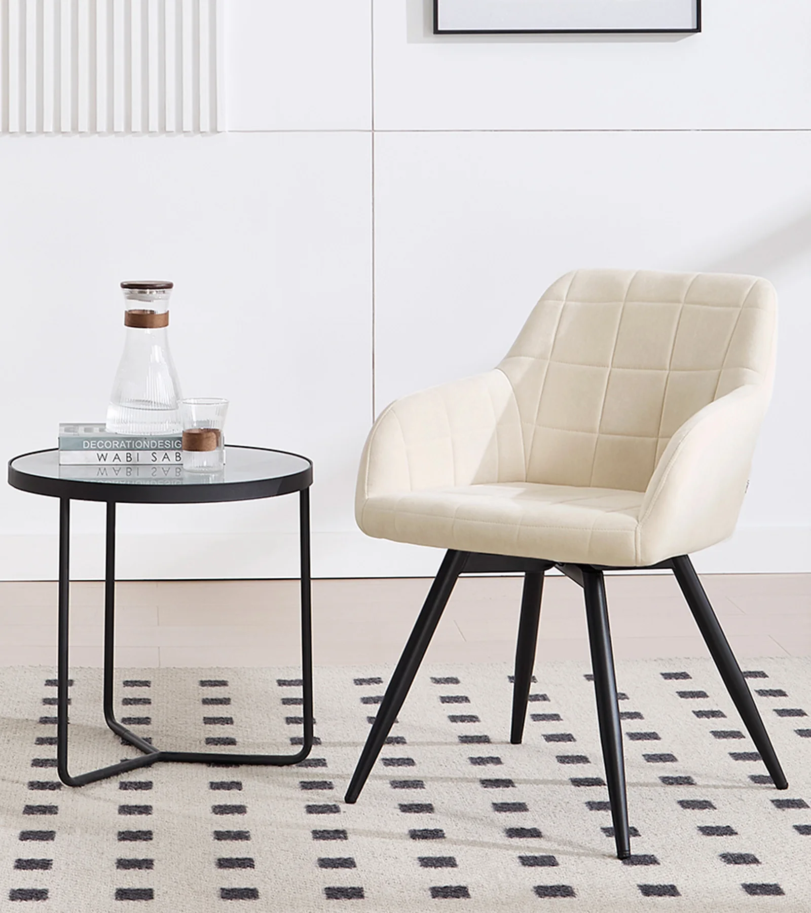 WOLTU Drehbarer Esszimmerstuhl, Samt-Küchenstuhl mit Metallbeinen, ergonomischer Stuhl mit drehbarer Armlehne für das Wohnzimmer im Restaurant