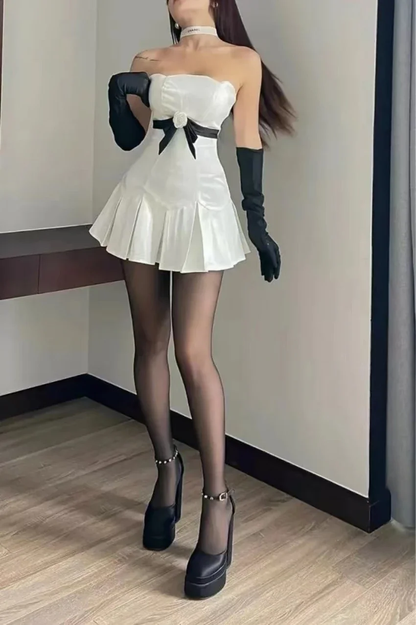 Lena Maßgeschneidertes Kleid für Damen, elegante Partykleider, Damen, weißes Röhrenoberteil, kurzer Rock, Damen-Abendkleid, Abschlussball, Hochzeit, besonders