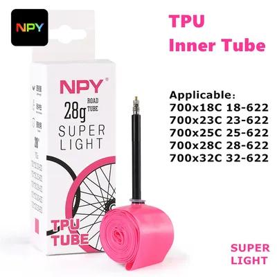 NPY 1 Stück 28 g ultraleichter Fahrrad-TPU-Schlauch 700 x 18 25 28 32 Rennrad-TPU-Material Reifen 65 mm Länge französisches Ventil