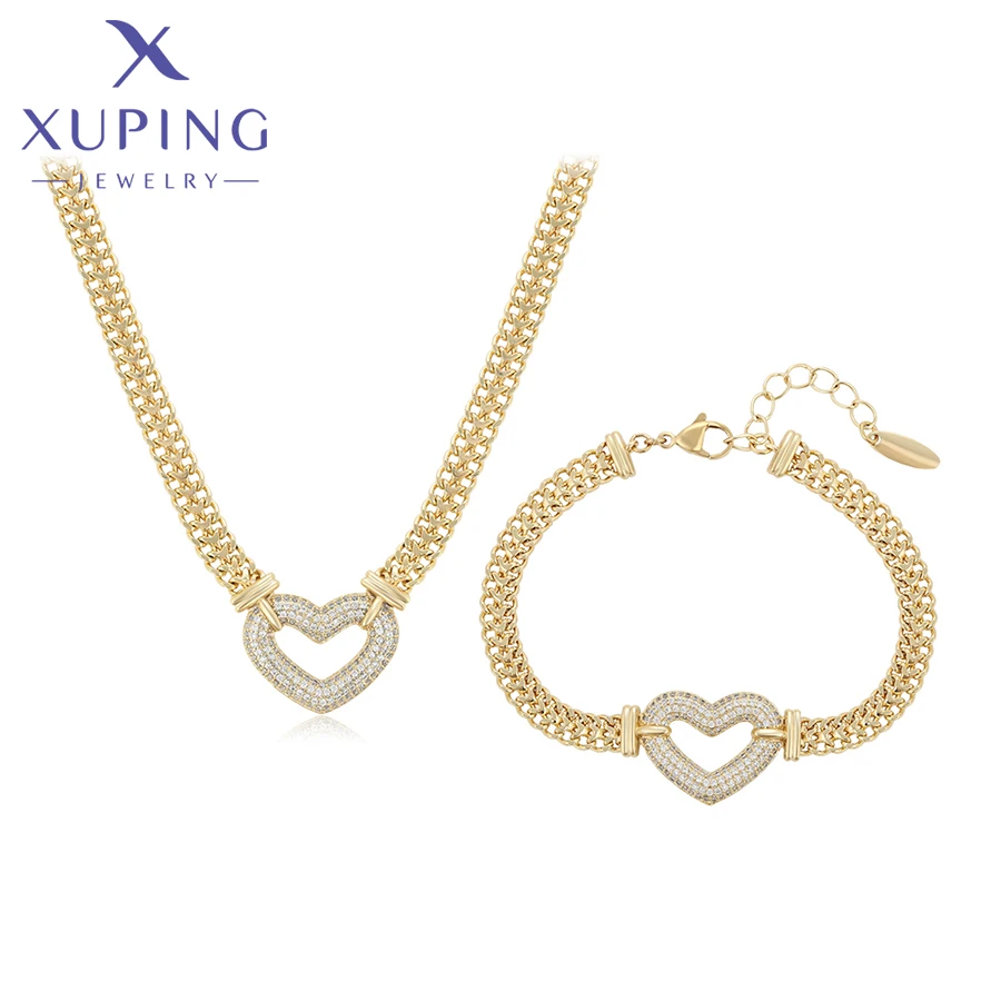 Xuping Schmuck Hellgold Farbe Romantischer Charme Herz Halskette Armband Set für Frauen Mama Party Geburtstagsgeschenk X000894389 Image