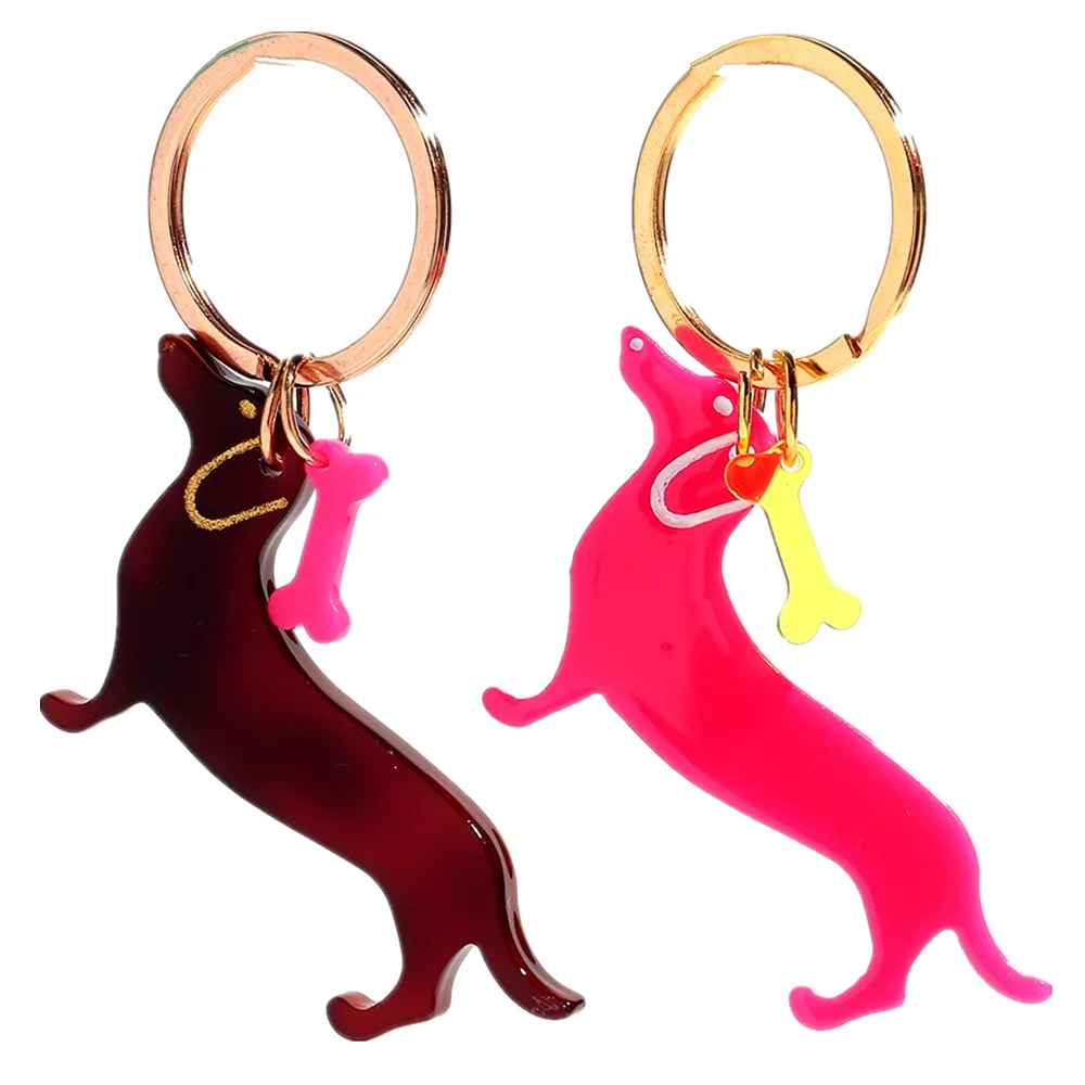 1-teiliger Trend, personalisierter Acryl-Schlüsselanhänger mit schwarzem Hund, niedliche Tiere, Knochen-Anhänger, neonrosa, modischer Anhänger, Schmuckstück, Geschenk für Freunde Image