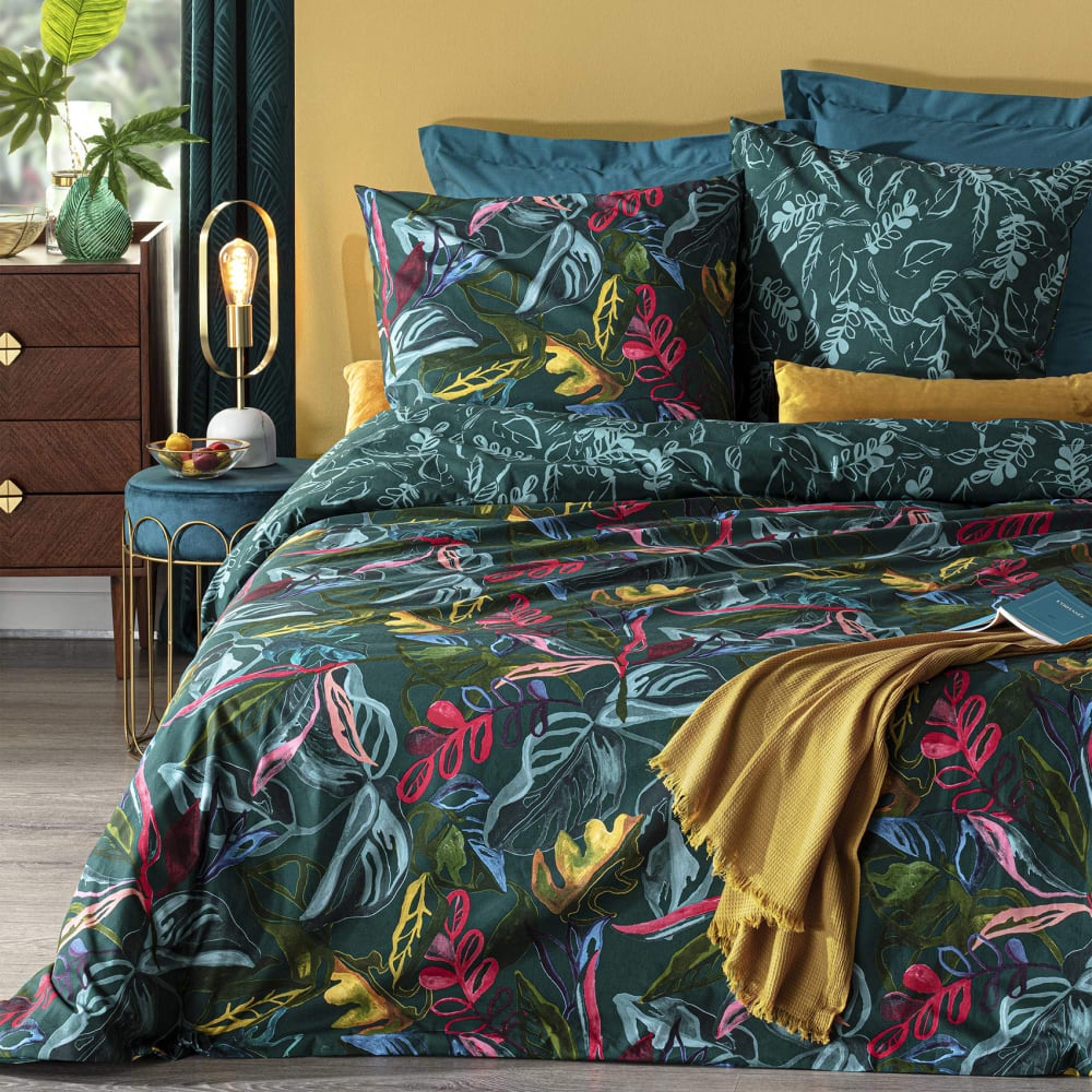 Parure de lit imprimée coton bleu paon 220x240cm