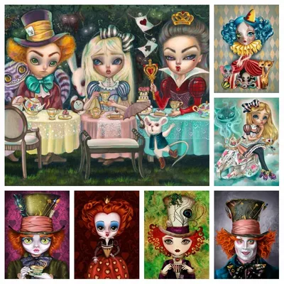 Tea Party Alice In Wonderland Diamond Painting Cross Stitch Johnny Depp Movie Mad Hatter Pop Art