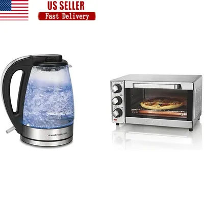4-Slice Toaster Oven with Auto Shutoff Electric Kettle 1.7L Fast Boil Dry Protection BPA-Free Glass