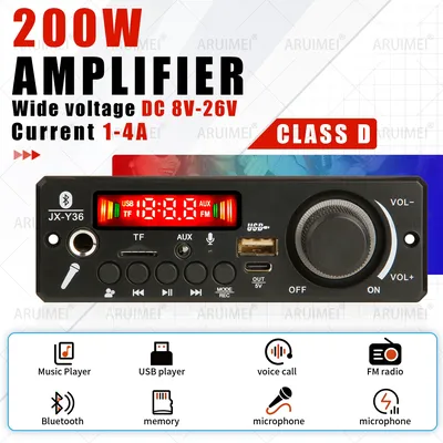 ARUIMEI 200W Amplifier Bluetooth Decoder Board DIY Microphone FM Radio TF USB Car Audio Music