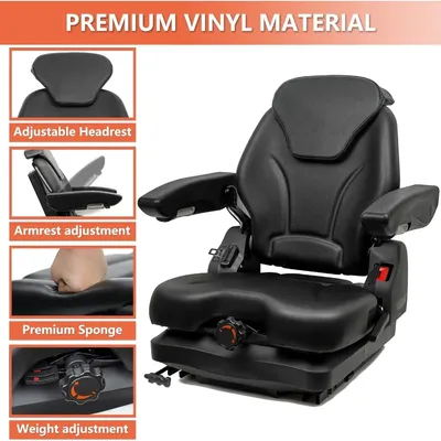 Tractor Suspension Seat, Fold Down Forklift seat with Adjustable Angle Back, Micro Switch, Seatbelt