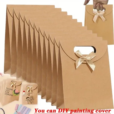 Pack of 12 - Paper Gift Bags, Gift Wrap Bags with Handles, Birthday Party Favor Bags, Brown Kraft