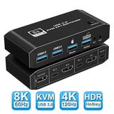 HDMI KVM Switch AUBEAMTO 8K USB Switch 2x1 HDMI2.1 Ports + 4X USB3.0 KVM Ports Share 2 Computers one Monitor Switch Supports 8K 60Hz 4K 120Hz YUV 4:4:4 HDCP 2.3 HDR 10 Hotkey
