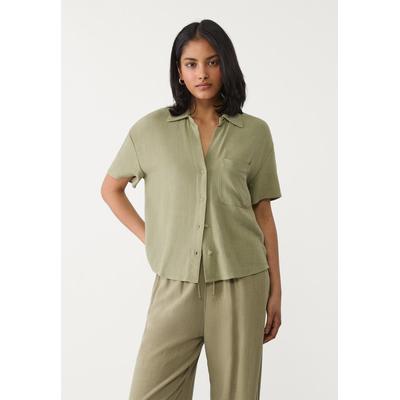 Stradivarius Short sleeve linen blend shirt Khaki M