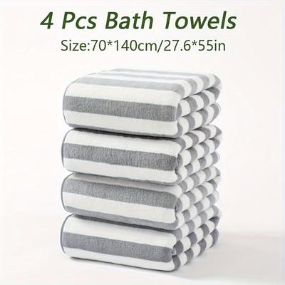 TEMU 4pcs Striped Microfiber Towel Set - Ultra Absorbent, Quick-dry & Towels In Multiple Colors For Shower, Gym & Bathroom , High Quality, Image