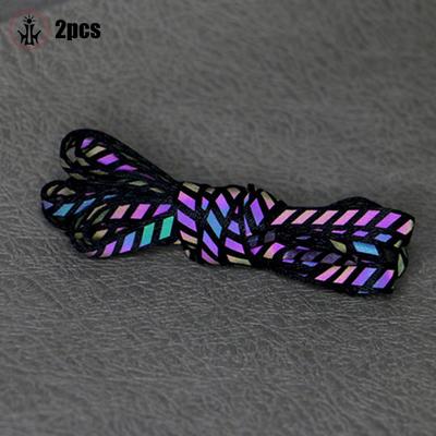 TEMU 1 Pair Reflective Striped Flat Laces, Elegant Polyester Casual Shoe Laces, Night Visibility, Hand Washable/ Safe Image