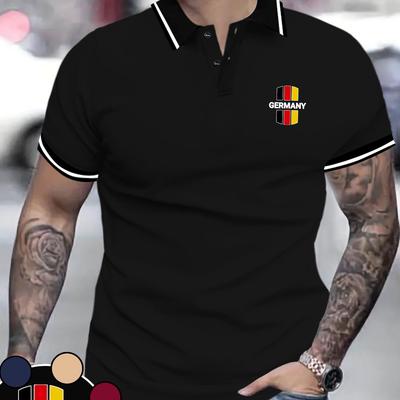 TEMU This Short-sleeved Shirt For Men Has A Collared Design With Buttons And Showcases Prints The German Flag. Wearing And Summer Due To Its And , Making It A Great Gift For Me. Image