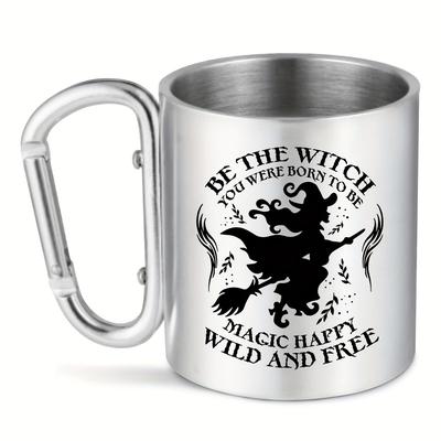 TEMU 1pc, Halloween Presents, Embrace The Mug, Happy Mug, Stainless Steel Travel Cup With Handle, Halloween Gifts For , Mother, Father, Fun Gifts For 10oz Image