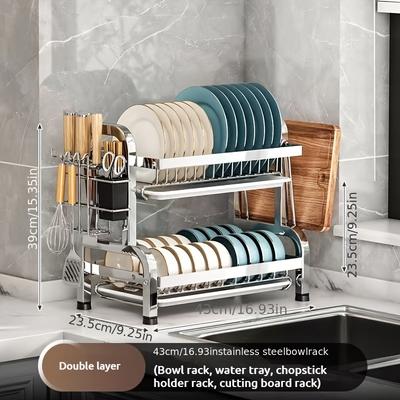 TEMU 1pc Stainless Steel Kitchen Drying Rack - , Space-saving Design With Drainage System For Dishes, Cutlery, And Utensils, Kitchen Organization | Modern Kitchen Rack | Kitchenware, Dish Rack Image