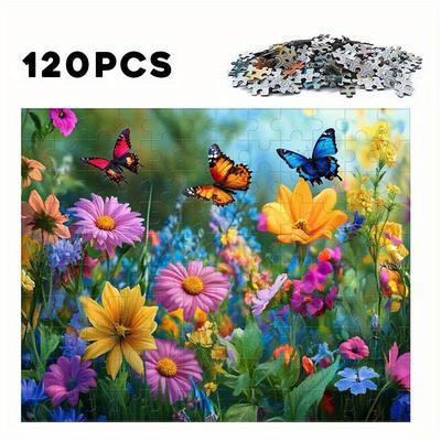 TEMU Vibrant Garden Puzzle - 120/500/1000pcs Options, Floral And Scene, Challenging Jigsaw For Puzzle Enthusiasts, Ideal Holiday Gift And Home Decor Image