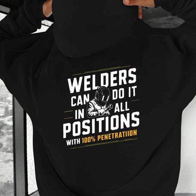 "TEMU Men's Casual Welder Hoodie - "100% Penetration" , Black Polyester Knit, Long Sleeve With Kangaroo Pocket, Relaxed Fit For Fall/winter Outdoor" Image