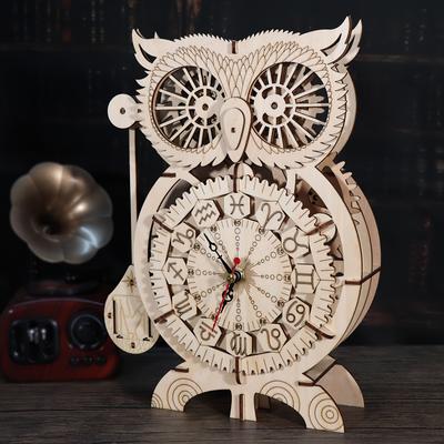 TEMU 3d Wooden Puzzle For Adults Owl Clock Model Kits Diy Handmade Crafts To Build Construction Unique Birthday Or Christmas Gifts Image