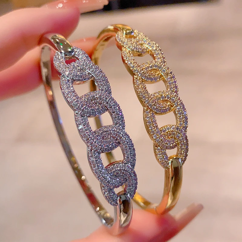 Neues offenes Armband mit exquisitem Zirkon im Tierstil, modischer, leichter, luxuriöser Kupfer-Armreif mit 18 Karat vergoldetem, gewebtem Armreif für Damen Image