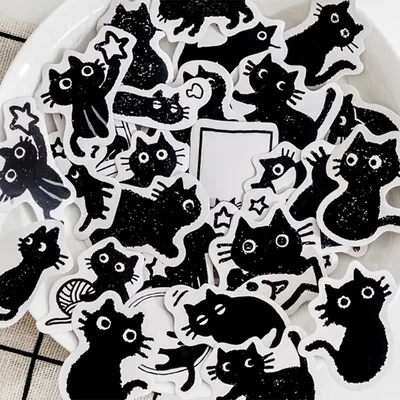 45 Stück Kawaii kleine schwarze Katze dekorative verpackte Aufkleber Scrapbooking Label Tagebuch Image