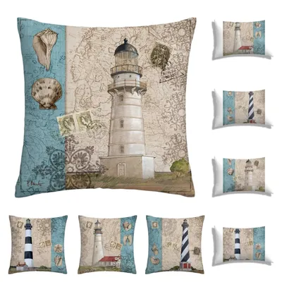 Meer leuchtturm mit schalen Plüsch kissen, sofa kissen abdeckung für heimwerker, hause dekoration Image