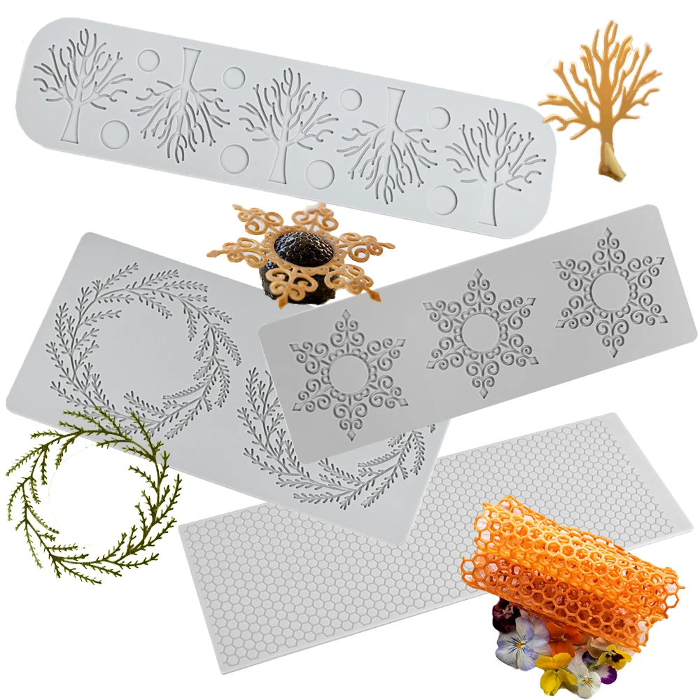 Waben Blumen Zweige Design Sugarcraft Silikon Pad Form Küche Fondant Form Schokolade Chip Dessert Dekoration Werkzeuge Image