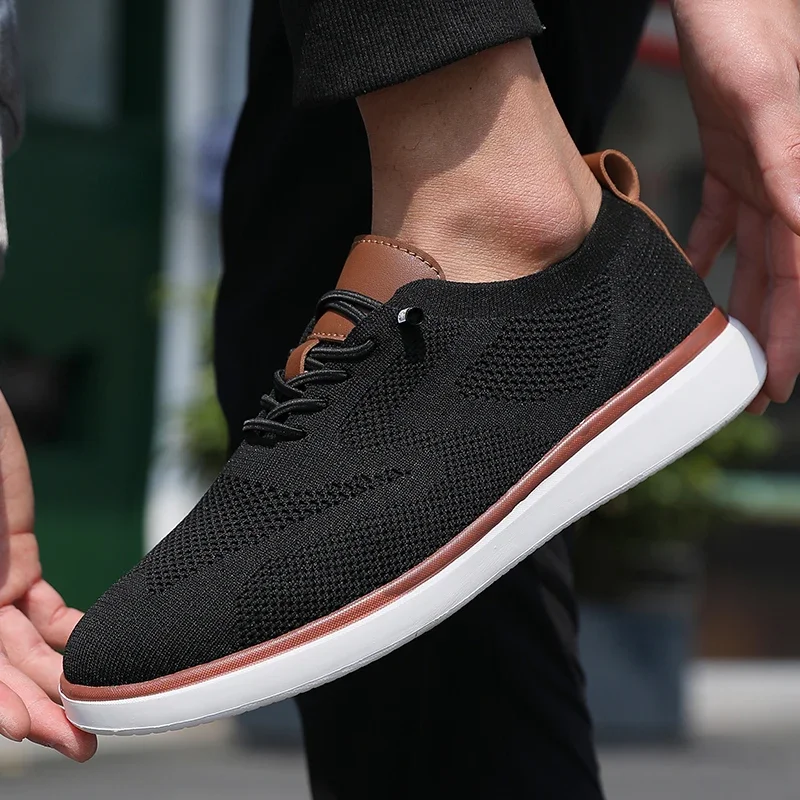 Leichte Herren-Freizeitschuhe, atmungsaktive gestrickte Mesh-Freizeitschuhe, modische, trendige, rutschfeste, flache Wanderschuhe, Größen 39–46