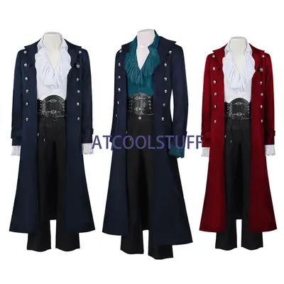 Steampunk Mittelalterliche Graf Kostüme Pirat Gothic Marine Lange Jacke Mantel Hemd Vampir Cosplay Image