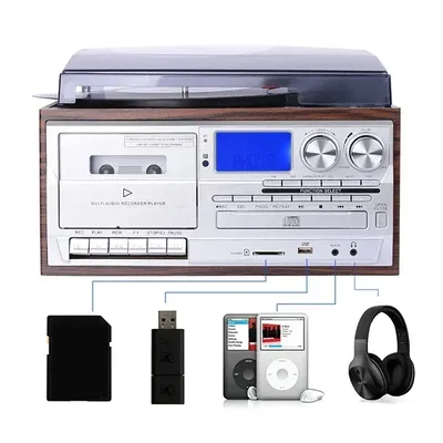 Radio-Vinyl-Plattenspieler mit Kassetten-CD. Hochwertiger multifunktionaler Plattenspieler, Image