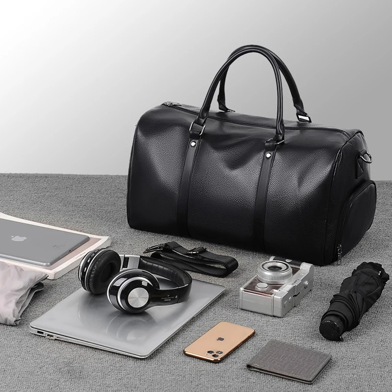Handbag Tote Bag PU Leather Male Gym Boston Shoes Fitness Travel Luggage Clothing Duffle Shoulder Sports Business Bag For Men