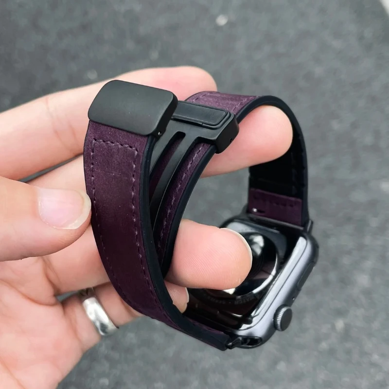 Silikon + Lederarmband für Apple Watch Band 49 mm 44 mm 45 mm 42 mm 40 mm Zubehör Armband für iWatch Ultra Serie 9 8 7 SE 6 5 4 Image