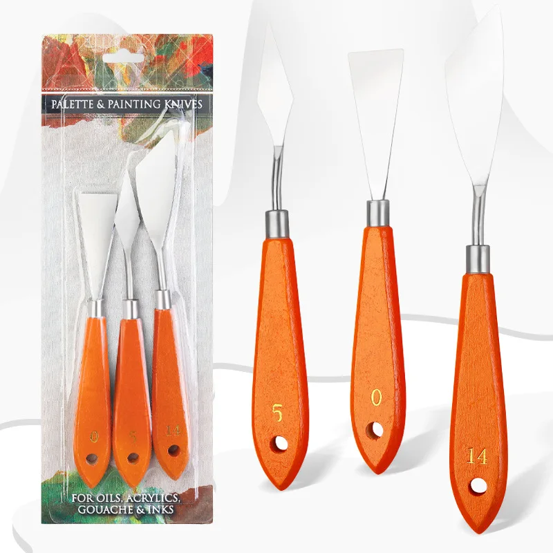 3-teiliges Ölgemälde-Messerset, Holzgriff, Gouache, Werkzeuge für Acrylfarben, Künstlerbedarf, Farbmischmesser Image