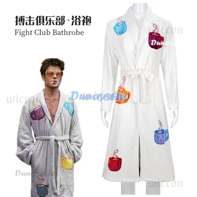 Fight Movie Club Fantasia The Narrator Tyler Durden Cosplay Kostüm Männer Robe Flanell Bademantel Gürtel Outfits Halloween Party Anzug Image