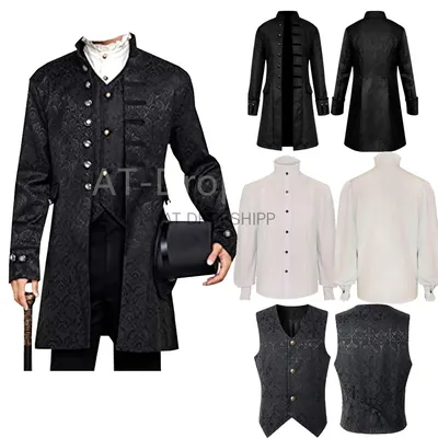 Mittelalterlicher Gentleman Cosplay Kostüm Steampunk Viktorianisch Edle Jacke Weste Mantel Gothic Image