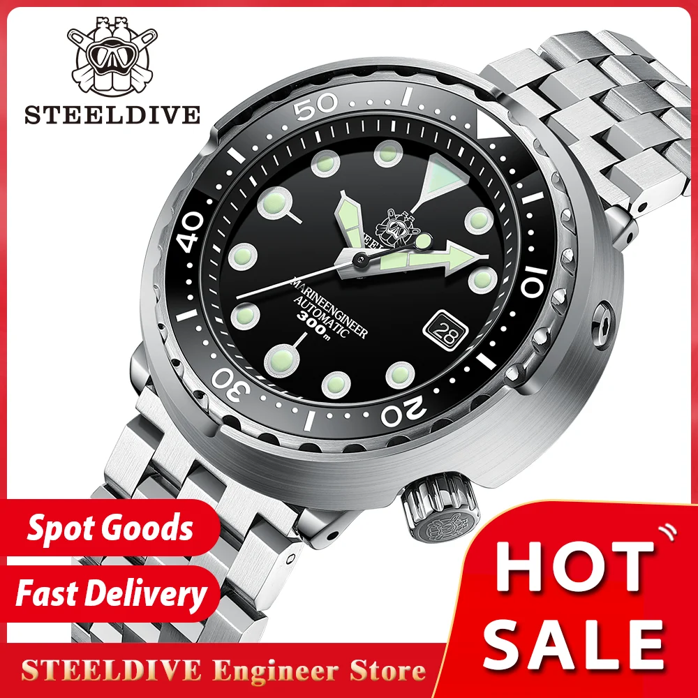 STEELDIVE SD1975 Herren-Automatikuhren, Herren-Taucheruhr, 300 m wasserdicht, mechanische Armbanduhr, C3, leuchtende Uhr, Saphirspiegel Image