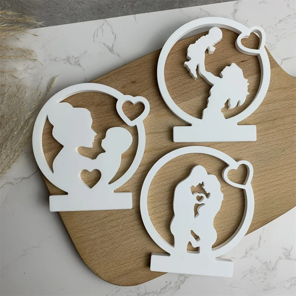 Herz Paar Menschen Mutter hält Baby Silikonform Muttertag Kerzenhalter Zement Gips Formen Familie Ornamente Home Decor Image