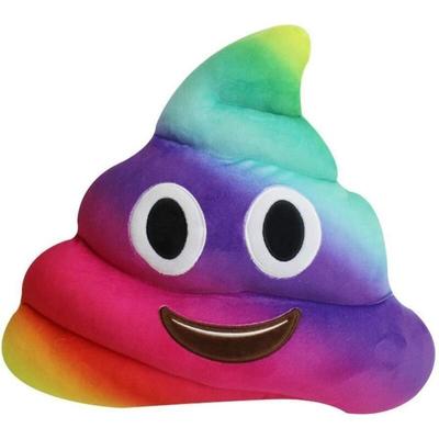 Regenbogen-Smiley-Kissen in Form eines Kots – weiches, rundes, gelb-rosa Plüschkissen – Image