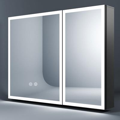 Spiegelschrank Bad mit Beleuchtung 80 x 60 cm Badezimmerspiegelschrank led 2 türen (2Touch, Image