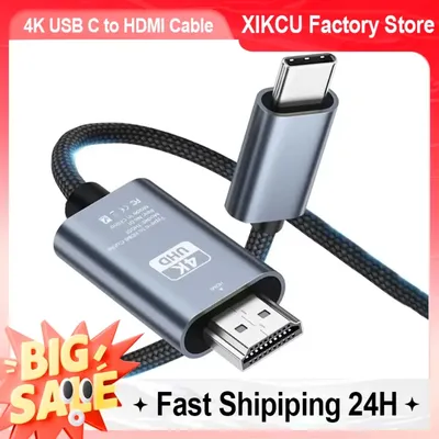 4K 60Hz USB C to HDMI-Compatible Cable Type C Adapter HDTV Converter Cable for iPhone Converter MacBook Air iPad Samsung Laptop