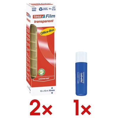 tesa 2 Pack Klebefilm »Office Box« transparent, 15 mm/10 m (B/L) inkl. 1x Lippenpfleg transparent, 1.5 cm Image