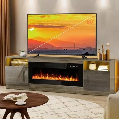 Fireplace tv Stand with 36 inch Fireplace Up to 80