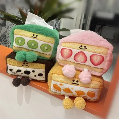 2024 New Cat Style Cute Tissue Box with Personalized Creativity, Strawberry Cartoon Niche Plush Cute
