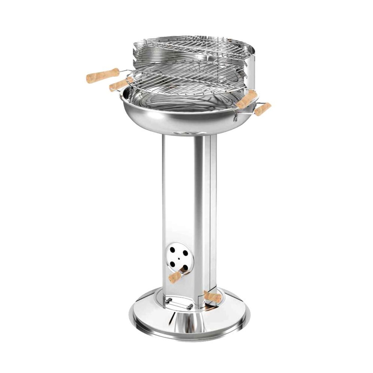 BURI Edelstahl-Säulengrill rund ø ca. 39cm Holzgriffe Warmhalterost verchromt Grillhöhe 74 Image