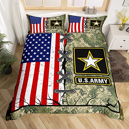 American Flag Comforter Cover Super King For Adult Boys Army Green Camo Bedding Set Kids Men Vintage Usa Flag Duvet Cover Youth Girls Retro Military Camouflage Grunge Stripes Bedding Collections