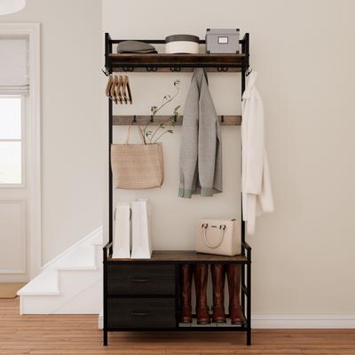 Modern Coat Rack with 2 Movable Drawers, Shoe Storage, 23 Hooks, Entryway Bench, for Entrance and Hallway