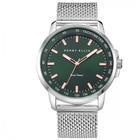 Perry Ellis Solar Powered Mens Watch | Steel Mesh Band | Water-Resistant Analog Wrist Watches for Men | 43mm Case | Aluminum Tachymeter Bezel | Elegant Gift for Man, Green, Dress