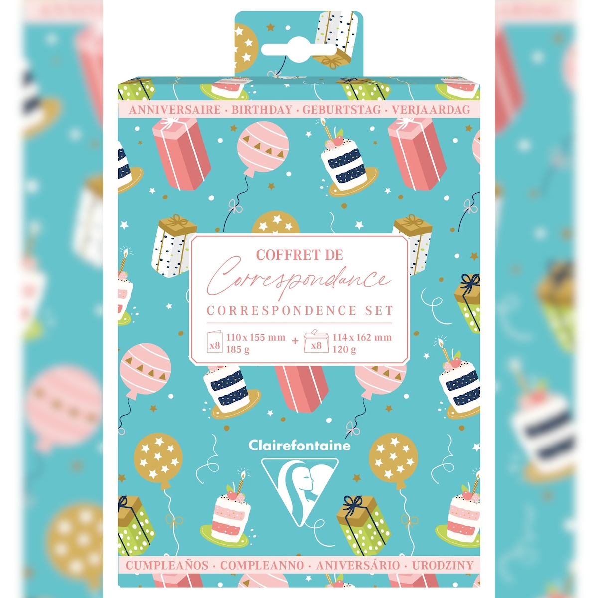 Clairefontaine 5x Thematisches Korrespondenzset, 8 Umschläge Pollen C6 (114x162mm) 120g + 8 Doppelkarten 110x155m 185g, Geburtstag - 81002C Image