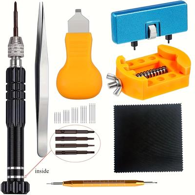 TEMU Professional Watch Repair Kit: Includes Screwdriver, Tweezers, Spring Bar, Wrench, And Back Remover For 3 Types Of Watches Image